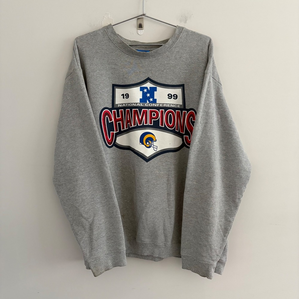 Vintage SPL 28 St Louis Rams 1999 NFC Champions Sweatshirt Gray Mens XL
